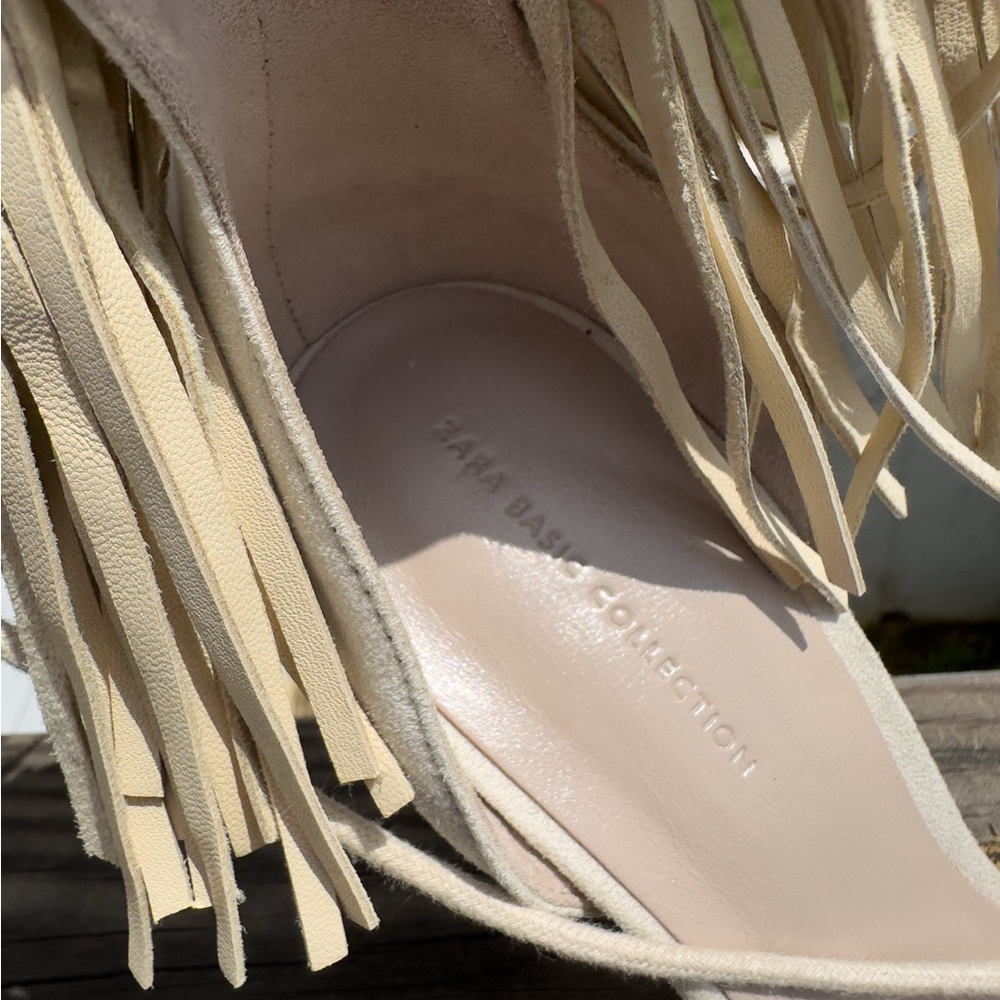 Fringe Cream Women's Sandals - Picture 13 of 16